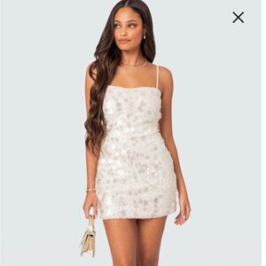 Edikted Ibiza Sequin Minidress in Cream Size XS